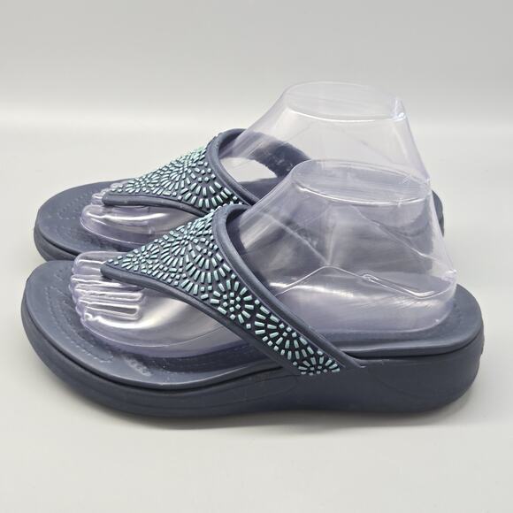 CROCS Shoes - CROCS Monterey Diamante Wedge Flip Flop Sandals Women’s Size 9 Blue Casual